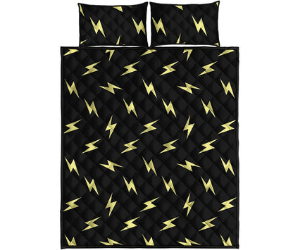 Black And Yellow Lightning Pattern Print Quilt Bed Set