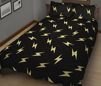 Black And Yellow Lightning Pattern Print Quilt Bed Set