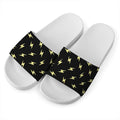 Black And Yellow Lightning Pattern Print White Slide Sandals