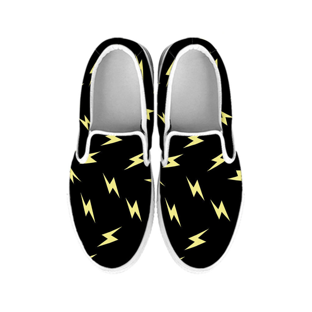 Black And Yellow Lightning Pattern Print White Slip On Shoes