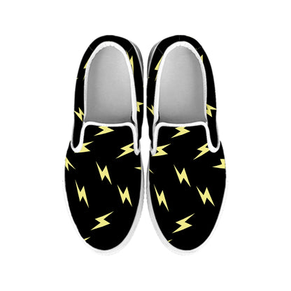 Black And Yellow Lightning Pattern Print White Slip On Shoes