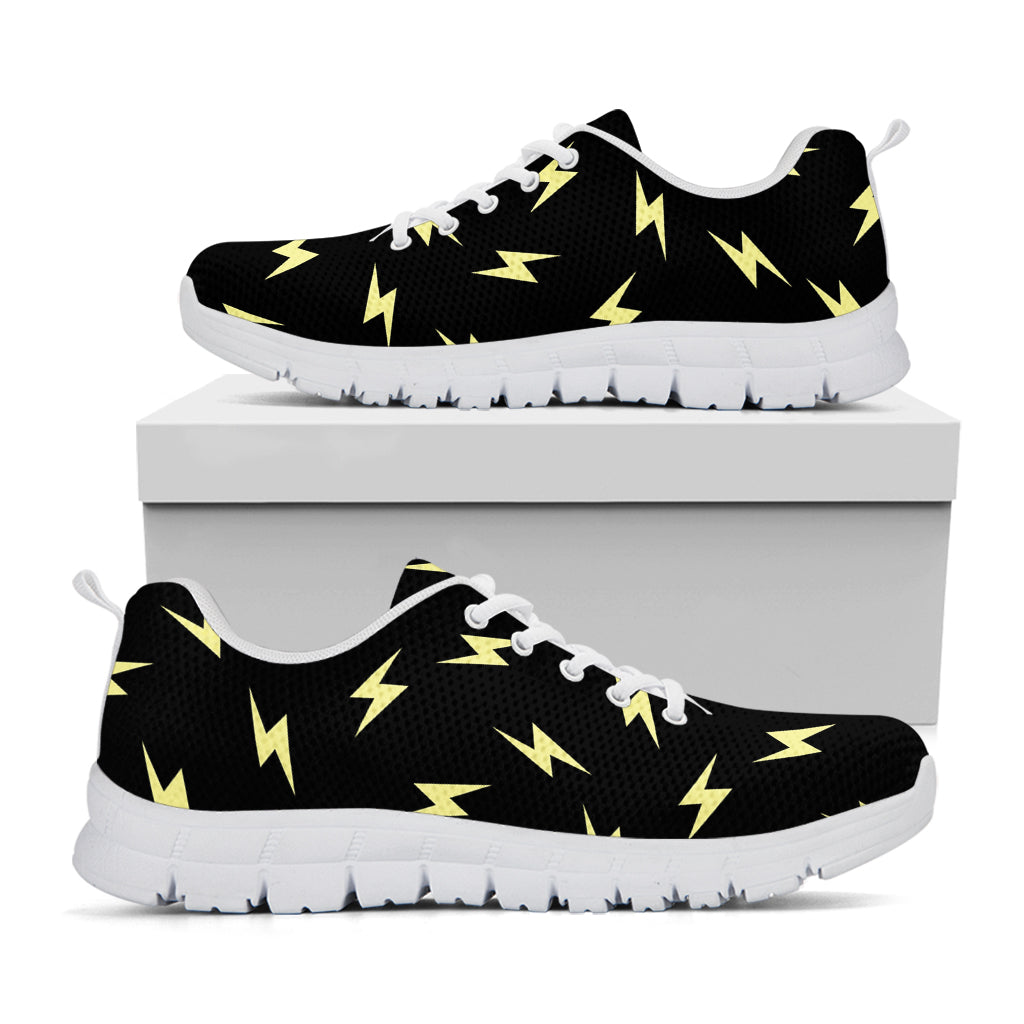 Black And Yellow Lightning Pattern Print White Sneakers