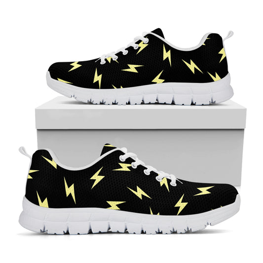 Black And Yellow Lightning Pattern Print White Sneakers