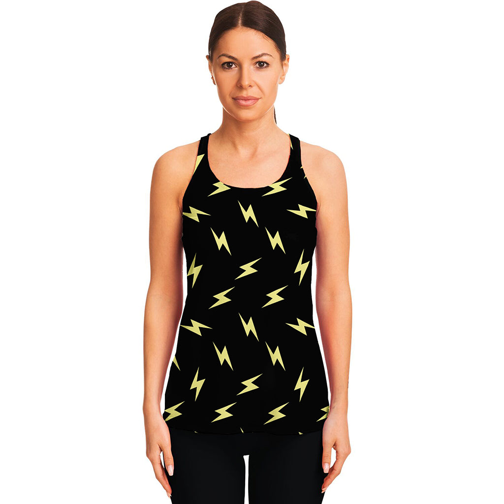 Black And Yellow Lightning Pattern Print Women's Racerback Tank Top