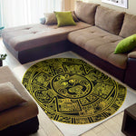 Black And Yellow Maya Calendar Print Area Rug
