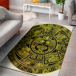 Black And Yellow Maya Calendar Print Area Rug
