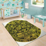 Black And Yellow Maya Calendar Print Area Rug