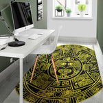 Black And Yellow Maya Calendar Print Area Rug