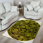 Black And Yellow Maya Calendar Print Area Rug
