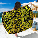Black And Yellow Maya Calendar Print Beach Sarong Wrap