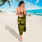 Black And Yellow Maya Calendar Print Beach Sarong Wrap