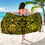 Black And Yellow Maya Calendar Print Beach Sarong Wrap