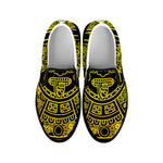 Black And Yellow Maya Calendar Print Black Slip On Shoes