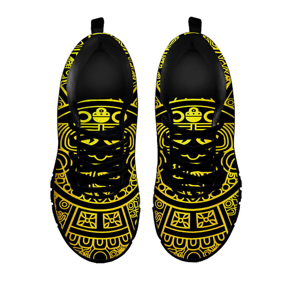 Black And Yellow Maya Calendar Print Black Sneakers
