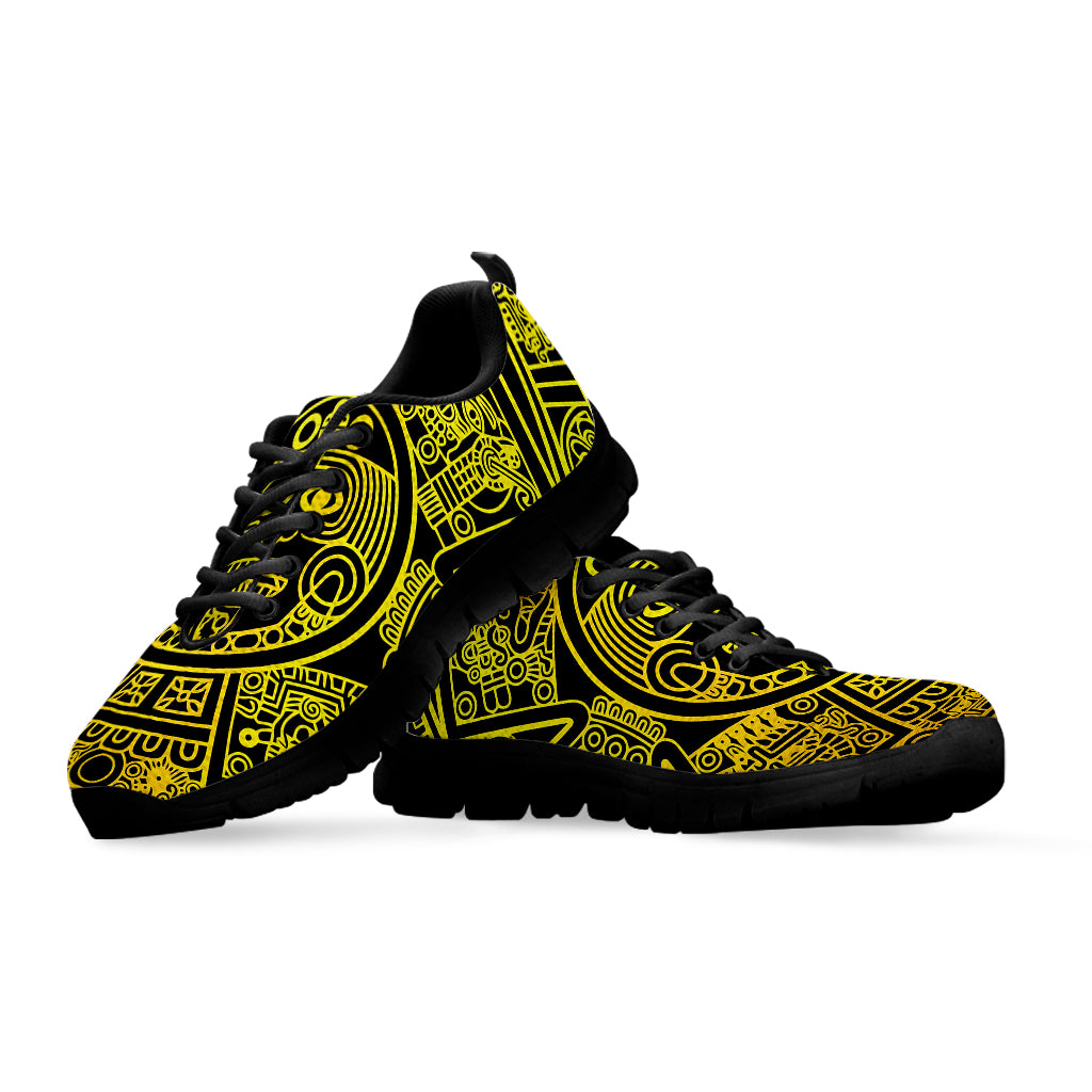 Black And Yellow Maya Calendar Print Black Sneakers