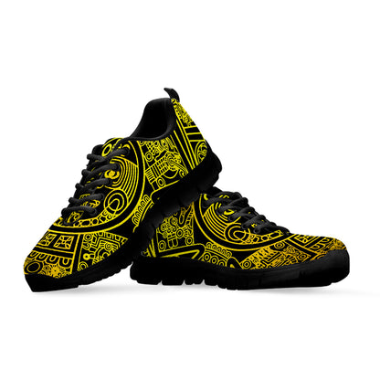 Black And Yellow Maya Calendar Print Black Sneakers