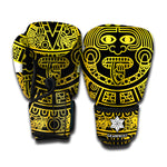 Black And Yellow Maya Calendar Print Boxing Gloves