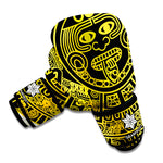 Black And Yellow Maya Calendar Print Boxing Gloves