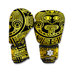 Black And Yellow Maya Calendar Print Boxing Gloves