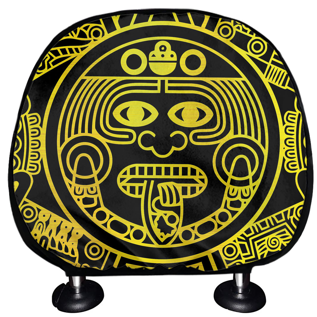 Black And Yellow Maya Calendar Print Car Headrest Covers