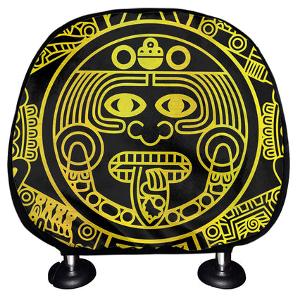 Black And Yellow Maya Calendar Print Car Headrest Covers