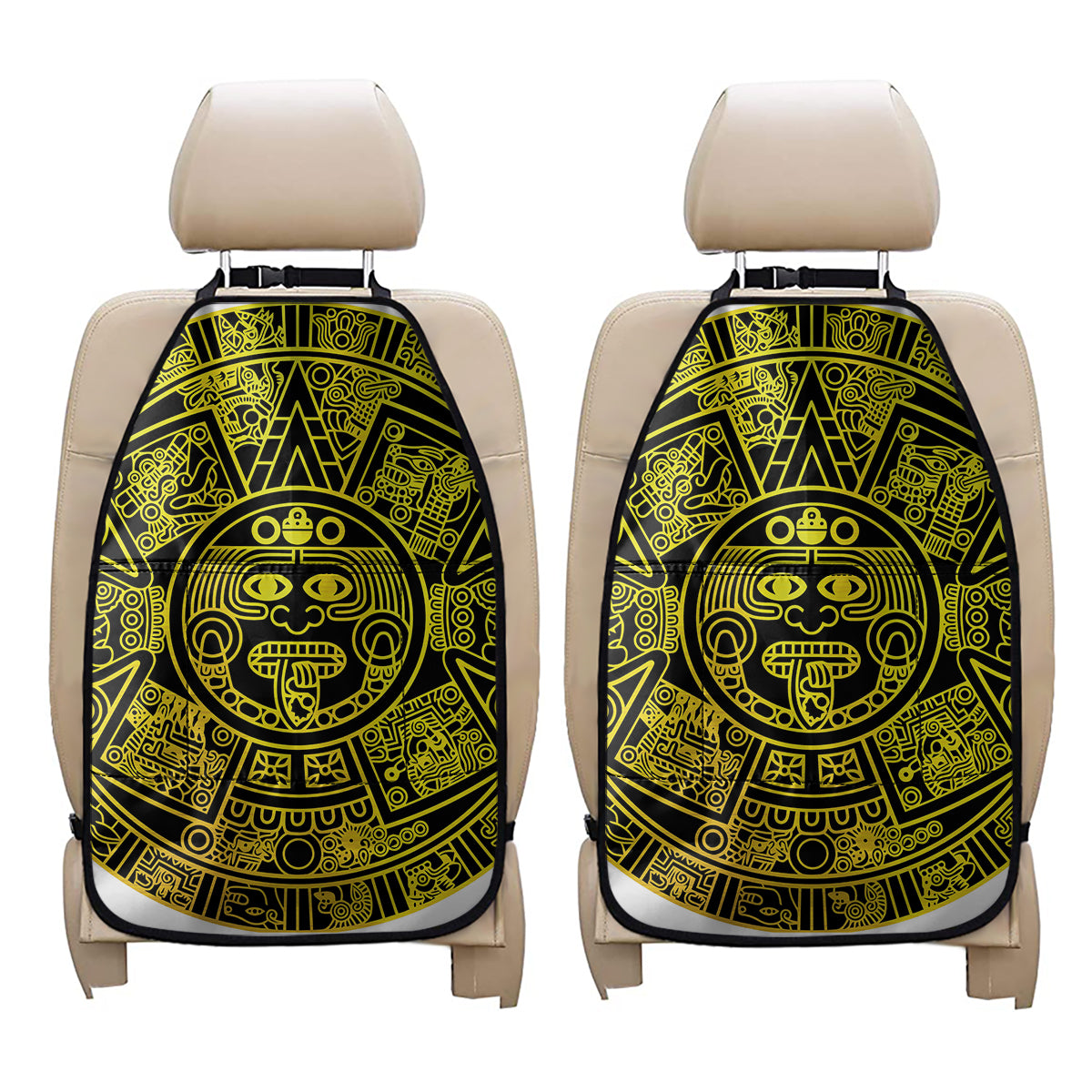 Black And Yellow Maya Calendar Print Car Seat Organizers