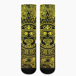 Black And Yellow Maya Calendar Print Crew Socks