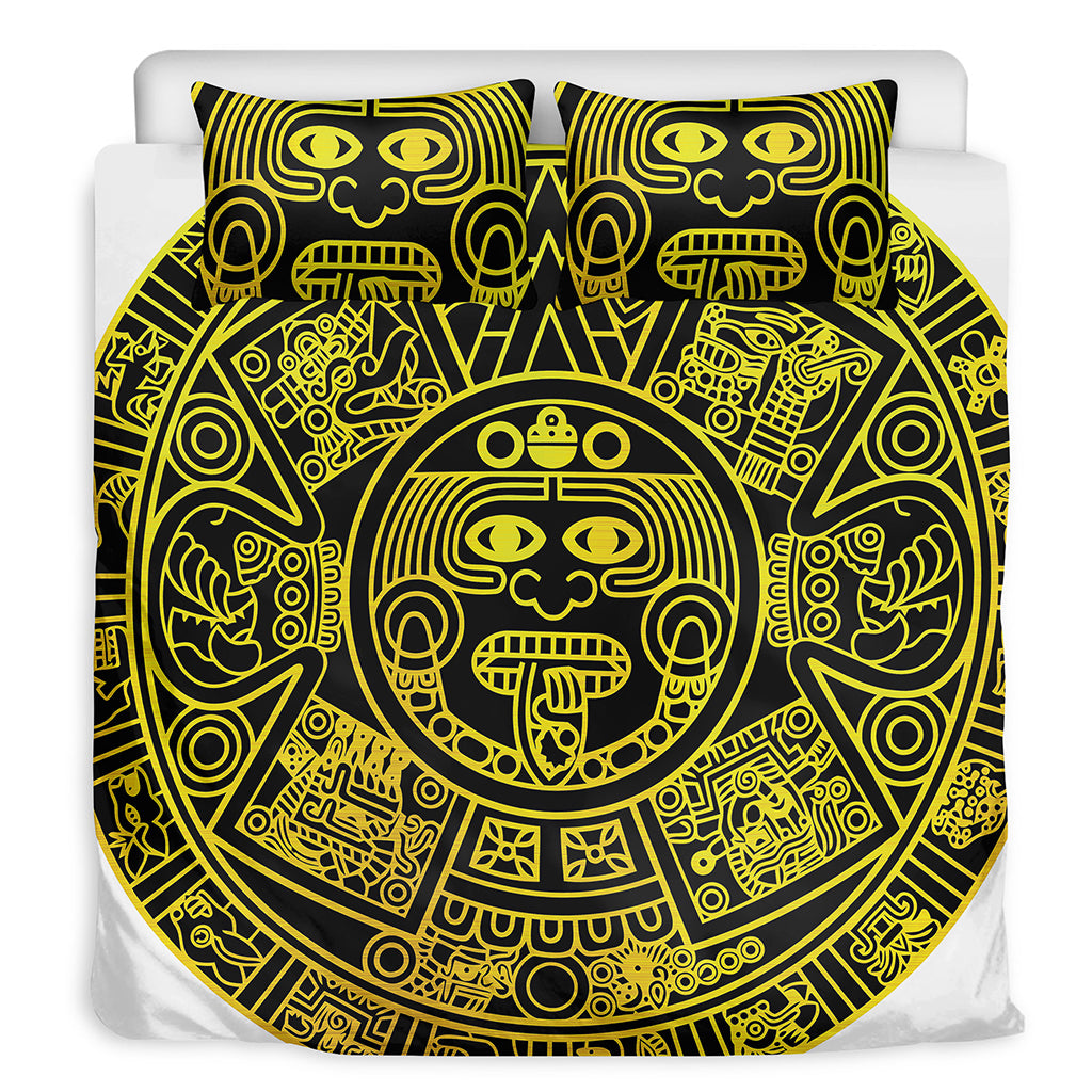Black And Yellow Maya Calendar Print Duvet Cover Bedding Set