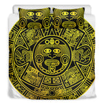 Black And Yellow Maya Calendar Print Duvet Cover Bedding Set