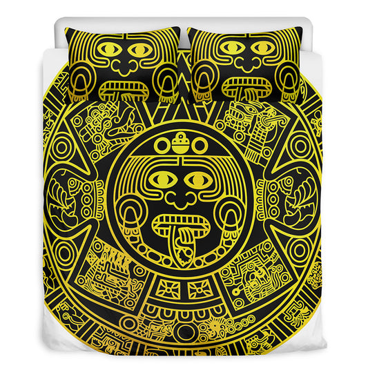 Black And Yellow Maya Calendar Print Duvet Cover Bedding Set