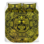 Black And Yellow Maya Calendar Print Duvet Cover Bedding Set