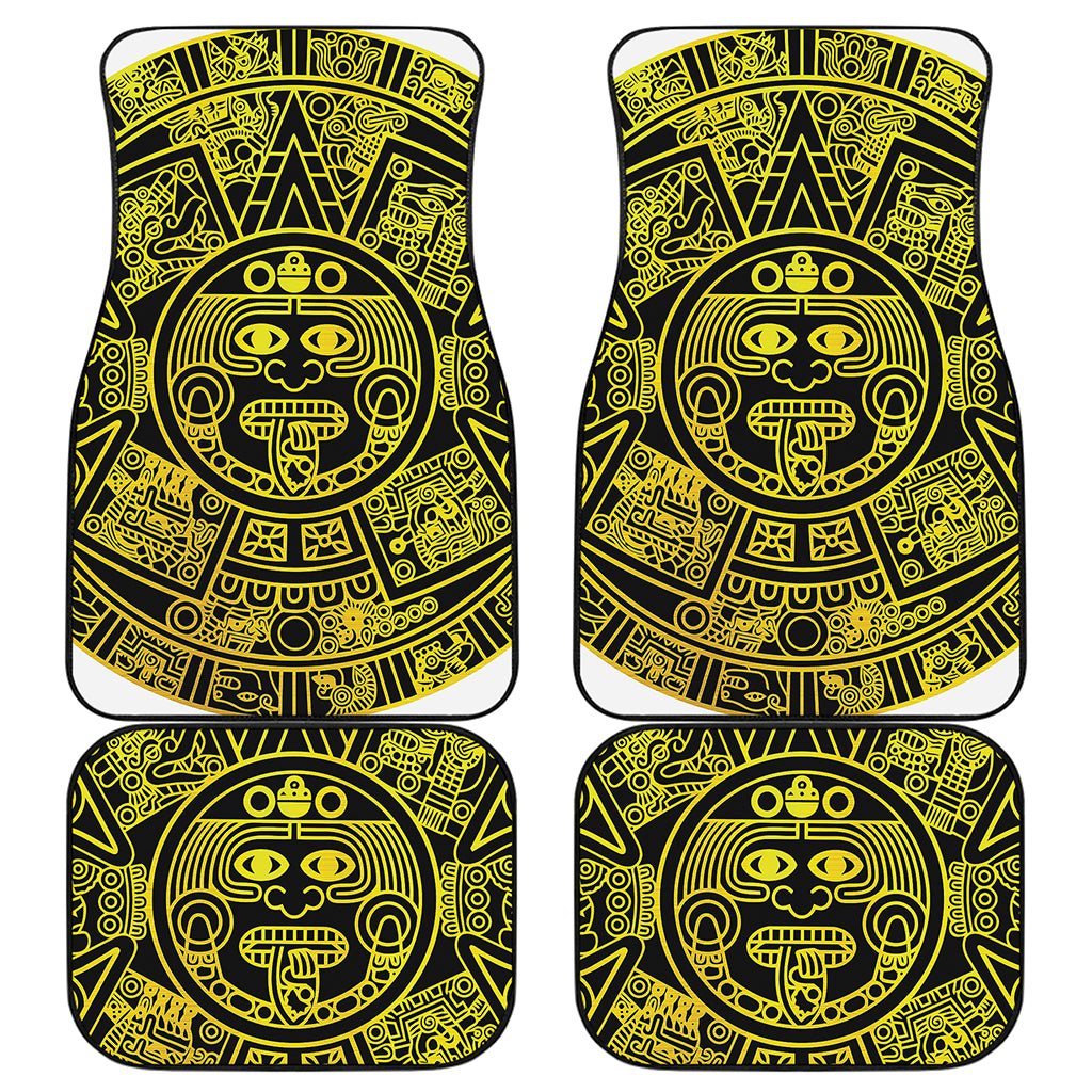 Black And Yellow Maya Calendar Print Front and Back Car Floor Mats
