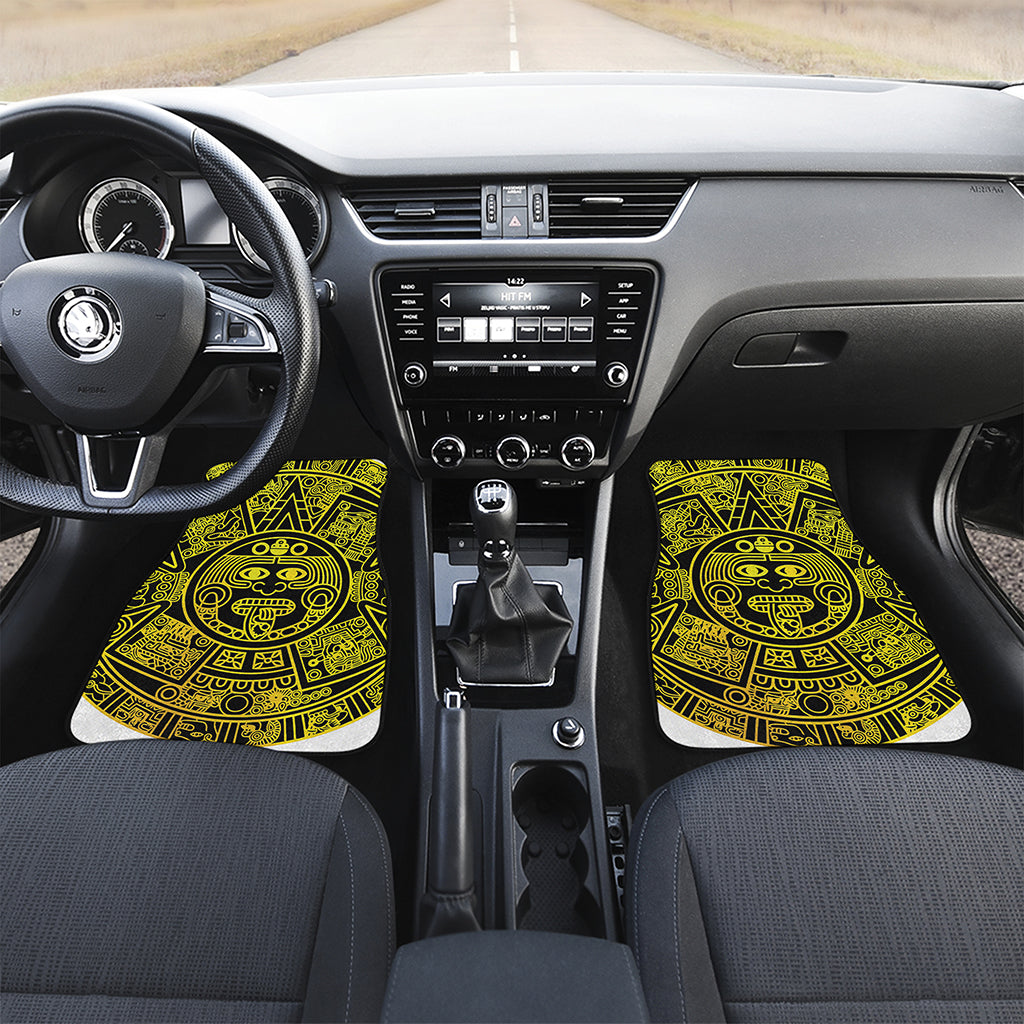 Black And Yellow Maya Calendar Print Front and Back Car Floor Mats