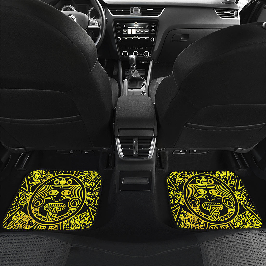 Black And Yellow Maya Calendar Print Front and Back Car Floor Mats