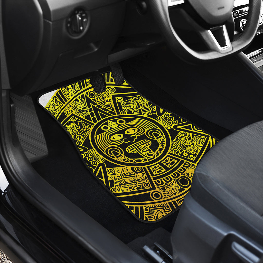 Black And Yellow Maya Calendar Print Front and Back Car Floor Mats