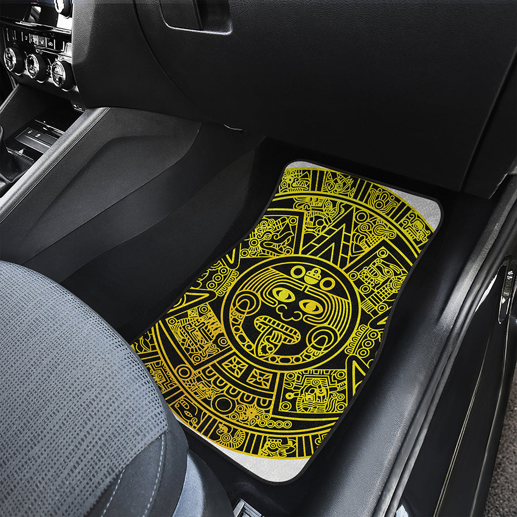 Black And Yellow Maya Calendar Print Front and Back Car Floor Mats