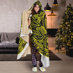 Black And Yellow Maya Calendar Print Hooded Blanket