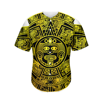 Black And Yellow Maya Calendar Print Men's Baseball Jersey
