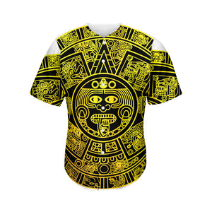 Black And Yellow Maya Calendar Print Men's Baseball Jersey