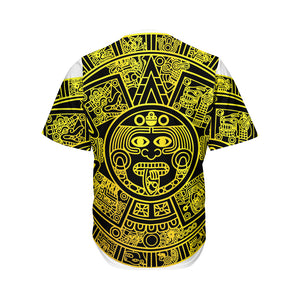 Black And Yellow Maya Calendar Print Men's Baseball Jersey