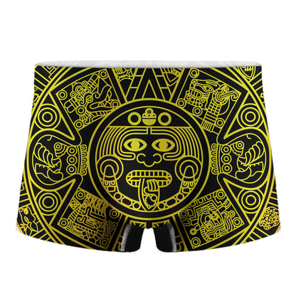 Black And Yellow Maya Calendar Print Men's Boxer Briefs
