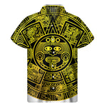 Black And Yellow Maya Calendar Print Men's Short Sleeve Shirt