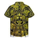 Black And Yellow Maya Calendar Print Men's Short Sleeve Shirt