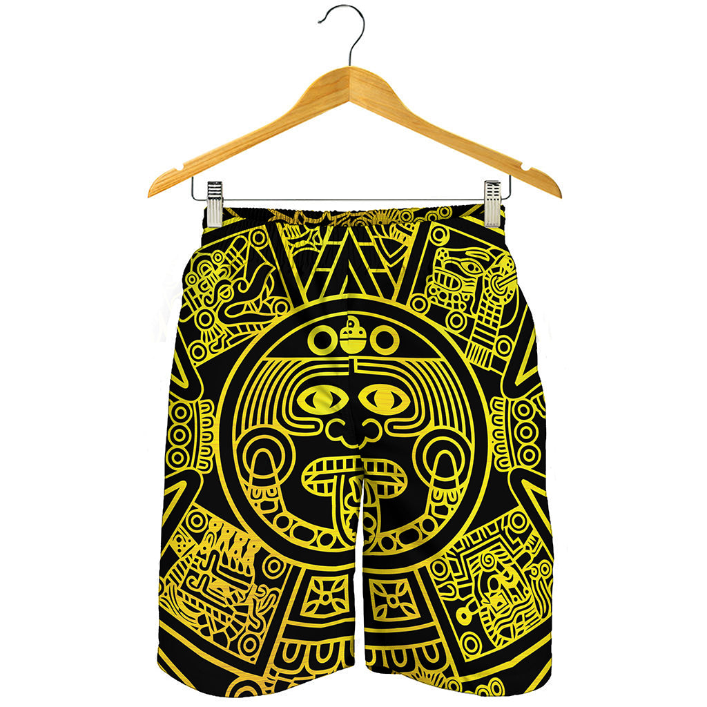 Black And Yellow Maya Calendar Print Men's Shorts