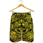 Black And Yellow Maya Calendar Print Men's Shorts
