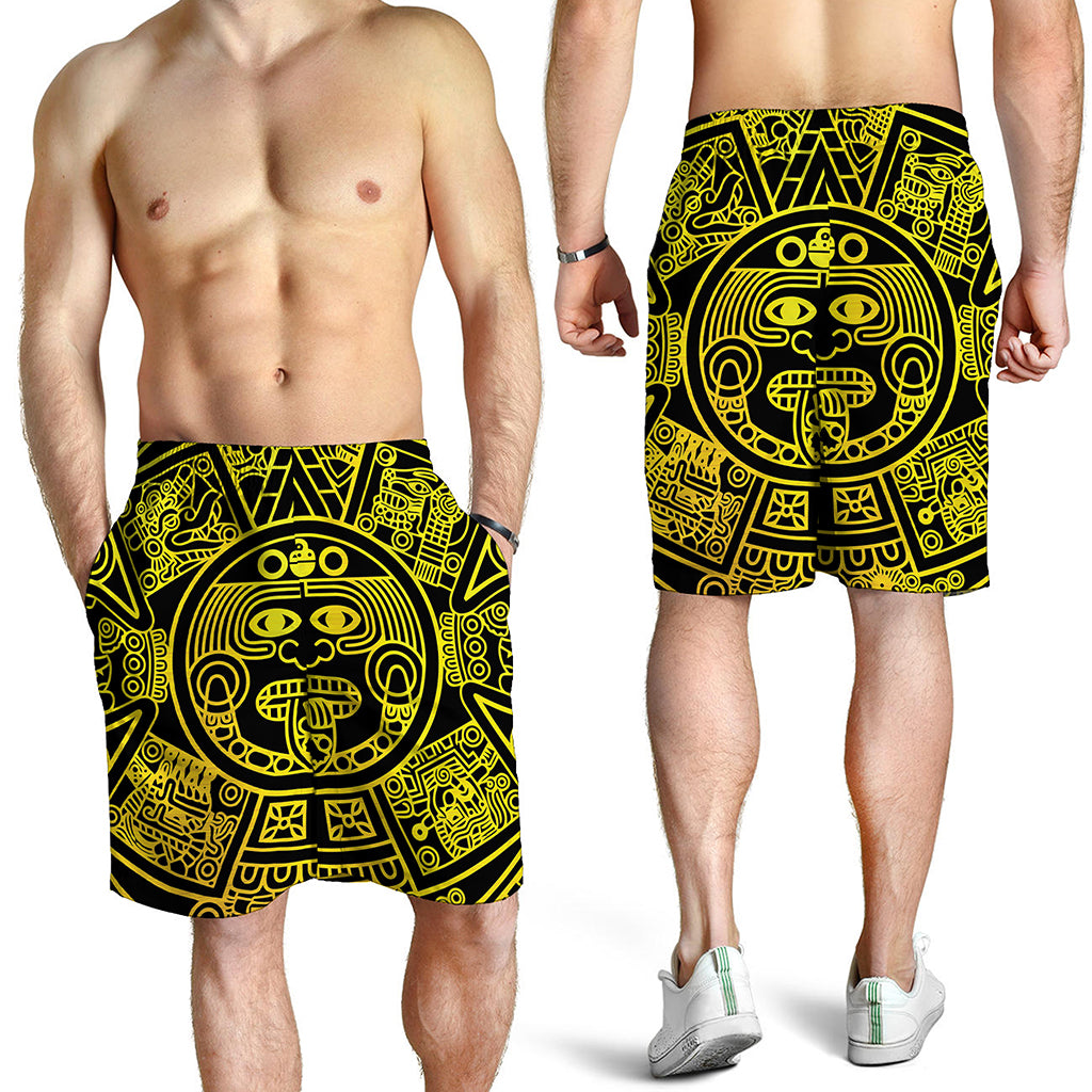 Black And Yellow Maya Calendar Print Men's Shorts