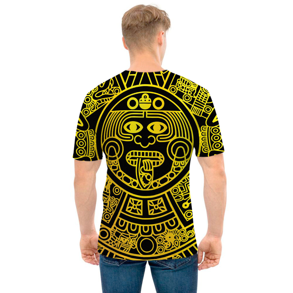 Black And Yellow Maya Calendar Print Men's T-Shirt