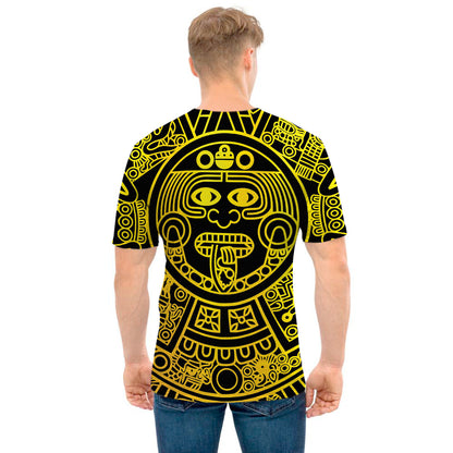 Black And Yellow Maya Calendar Print Men's T-Shirt
