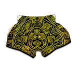 Black And Yellow Maya Calendar Print Muay Thai Boxing Shorts