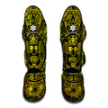 Black And Yellow Maya Calendar Print Muay Thai Shin Guards